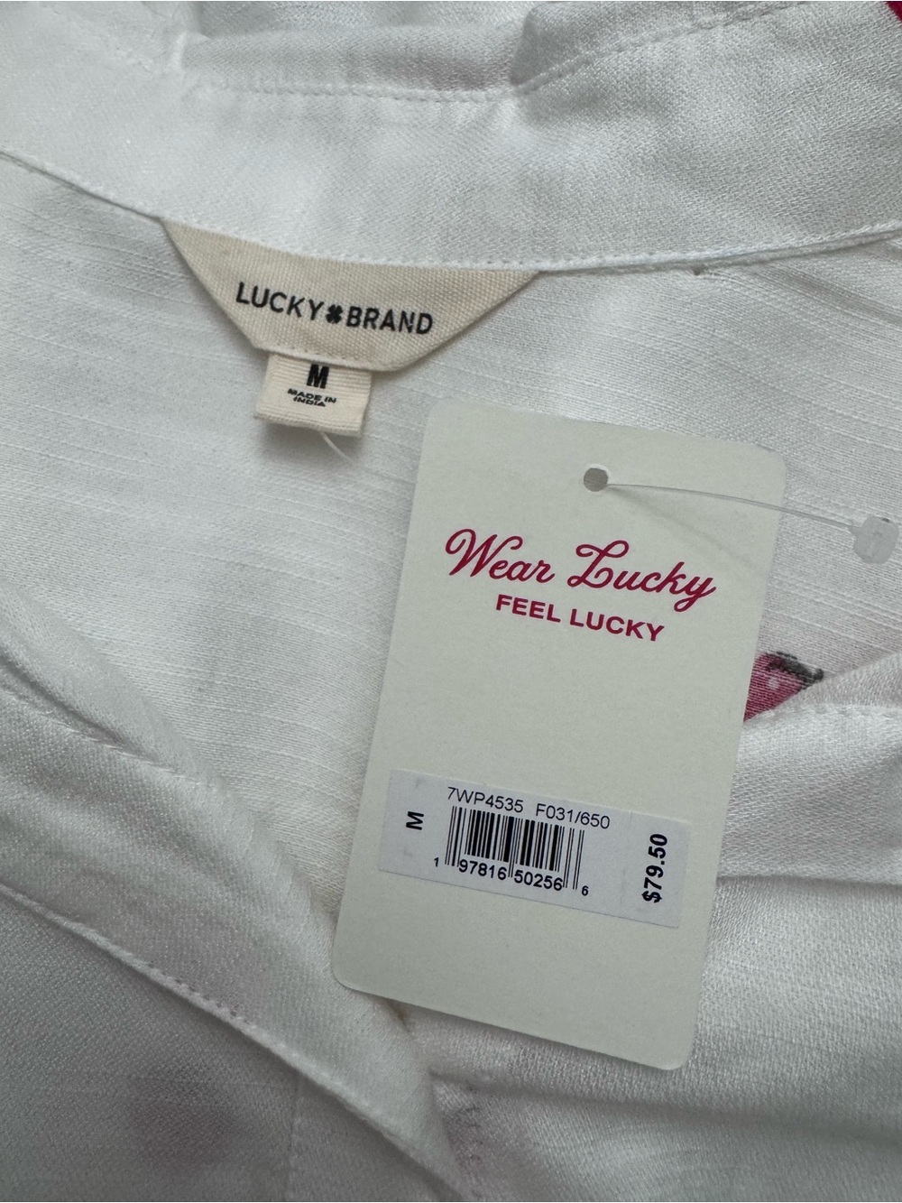 Women’s Lucky Brand White Button-Up Shirt with Red Strawberries NWT Medium - Picture 5 of 5